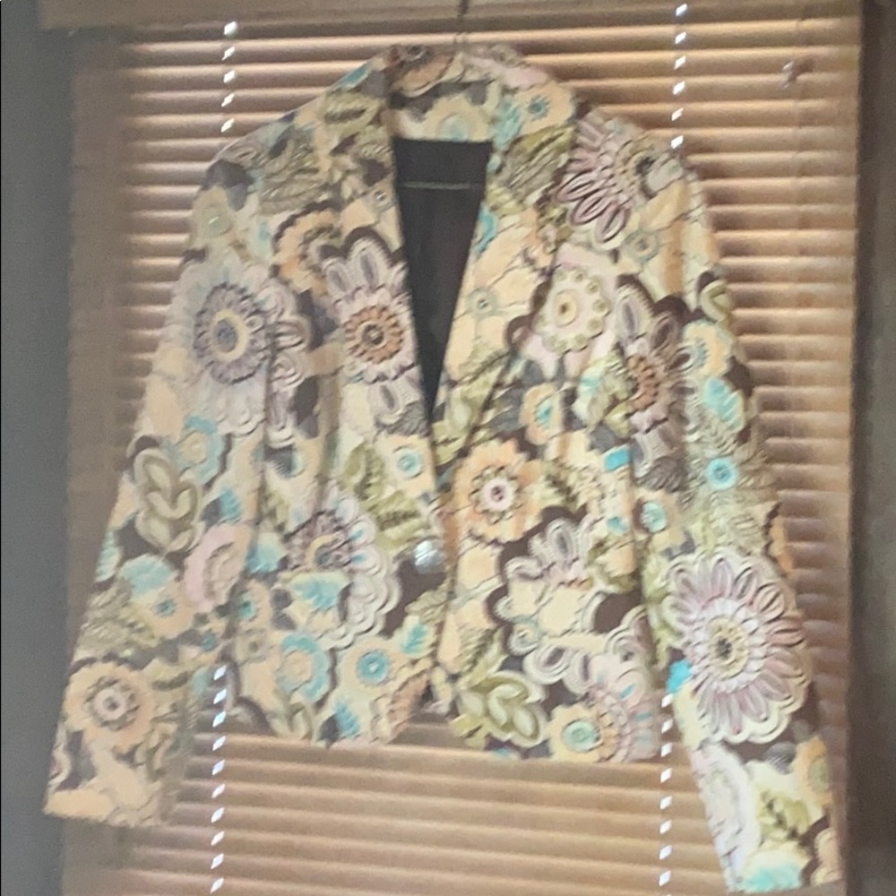 Floral print rhinestone silk lined blazer